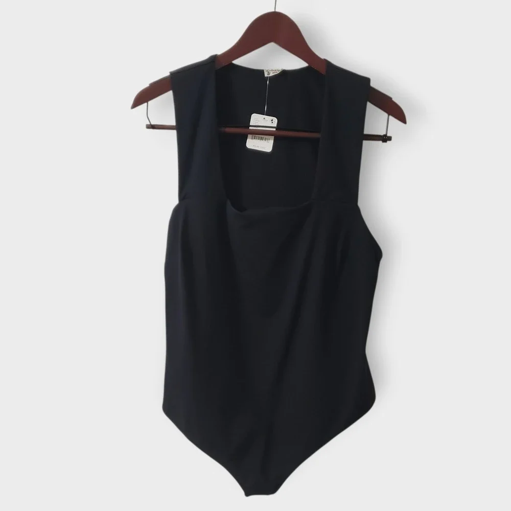 NWT Intimately Free People She's So Sleek Square Neck Thong Bodysuit‎ Black XL